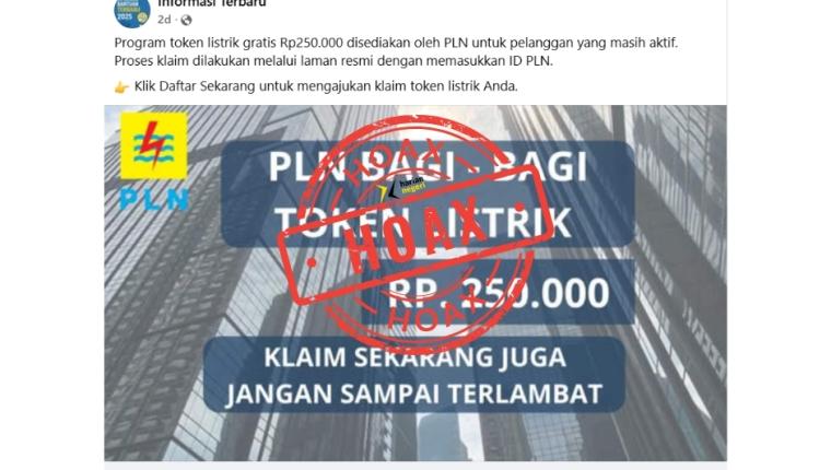 Cek Fakta: Tautan Palsu Token Listrik Gratis PLN Rp 250.000 di Bulan Oktober 2025