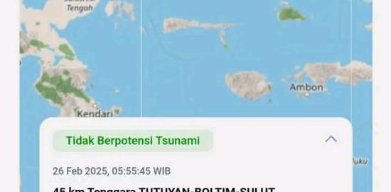 Gempa Puluhan Kali di Boltim, Tidak Berpotensi Tsunami