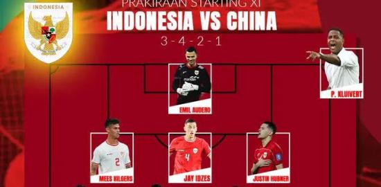 Susunan Pemain Timnas Indonesia vs China: Emil Audero Debut, Kluivert Buat Kejutan