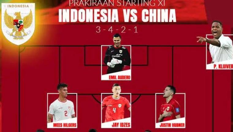 Susunan Pemain Timnas Indonesia vs China: Emil Audero Debut, Kluivert Buat Kejutan
