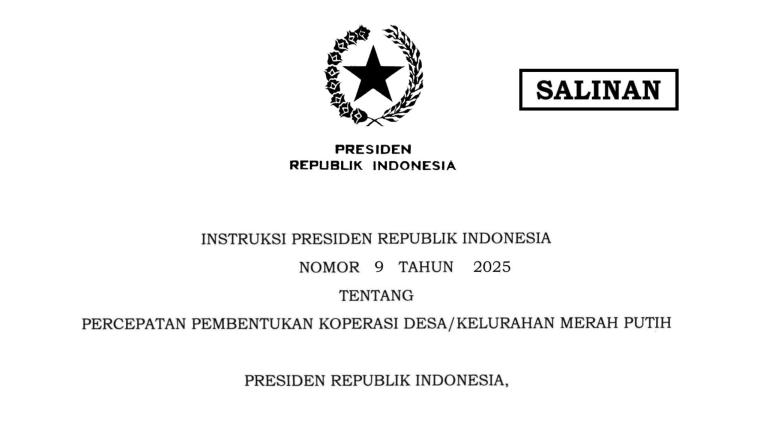 Inpres 9/2025 tentang Percepatan Pembentukan Koperasi Desa/Kelurahan Merah Putih