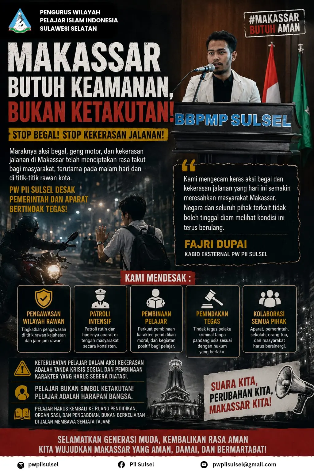 PW PII Sulsel Desak Pemerintah dan Aparat Bertindak Tegas Atas Maraknya Begal di Makassar