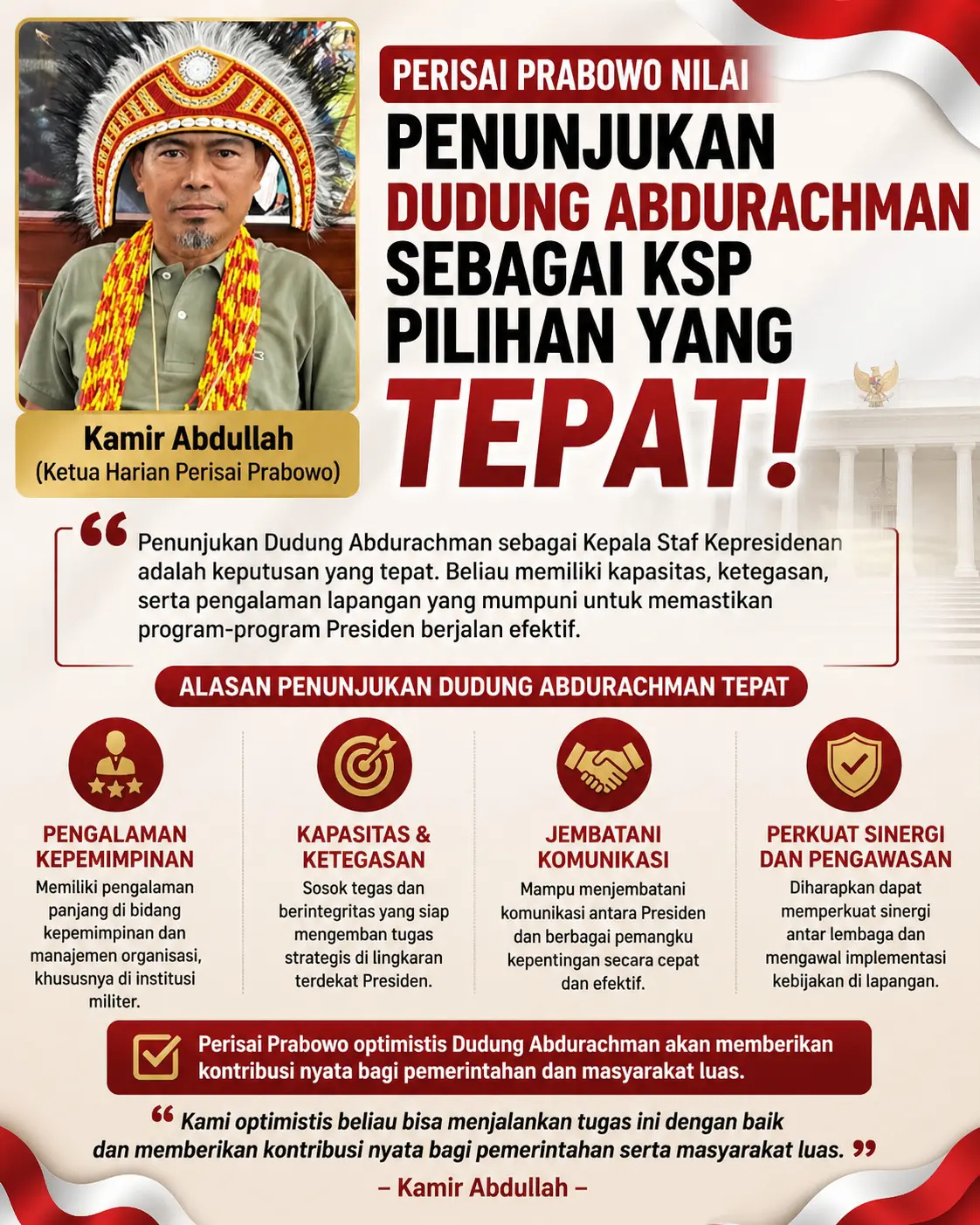 Ketua Harian Perisai Prabowo: Penunjukan Dudung Sebagai KSP Sudah Tepat