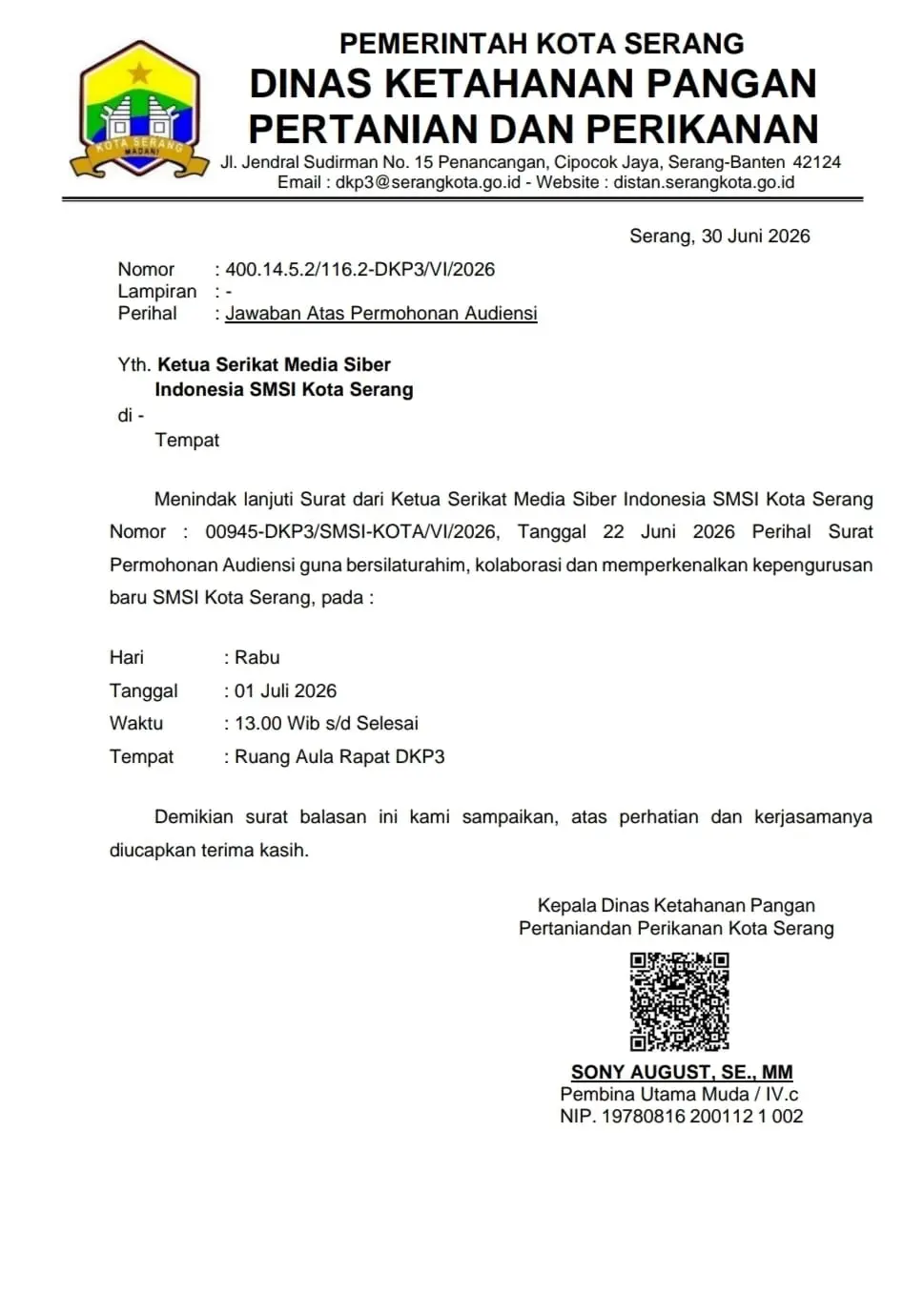 SMSI Kota Serang Menilai Tata Kelola Surat Menyurat DKP3 Dinilai Semrawut