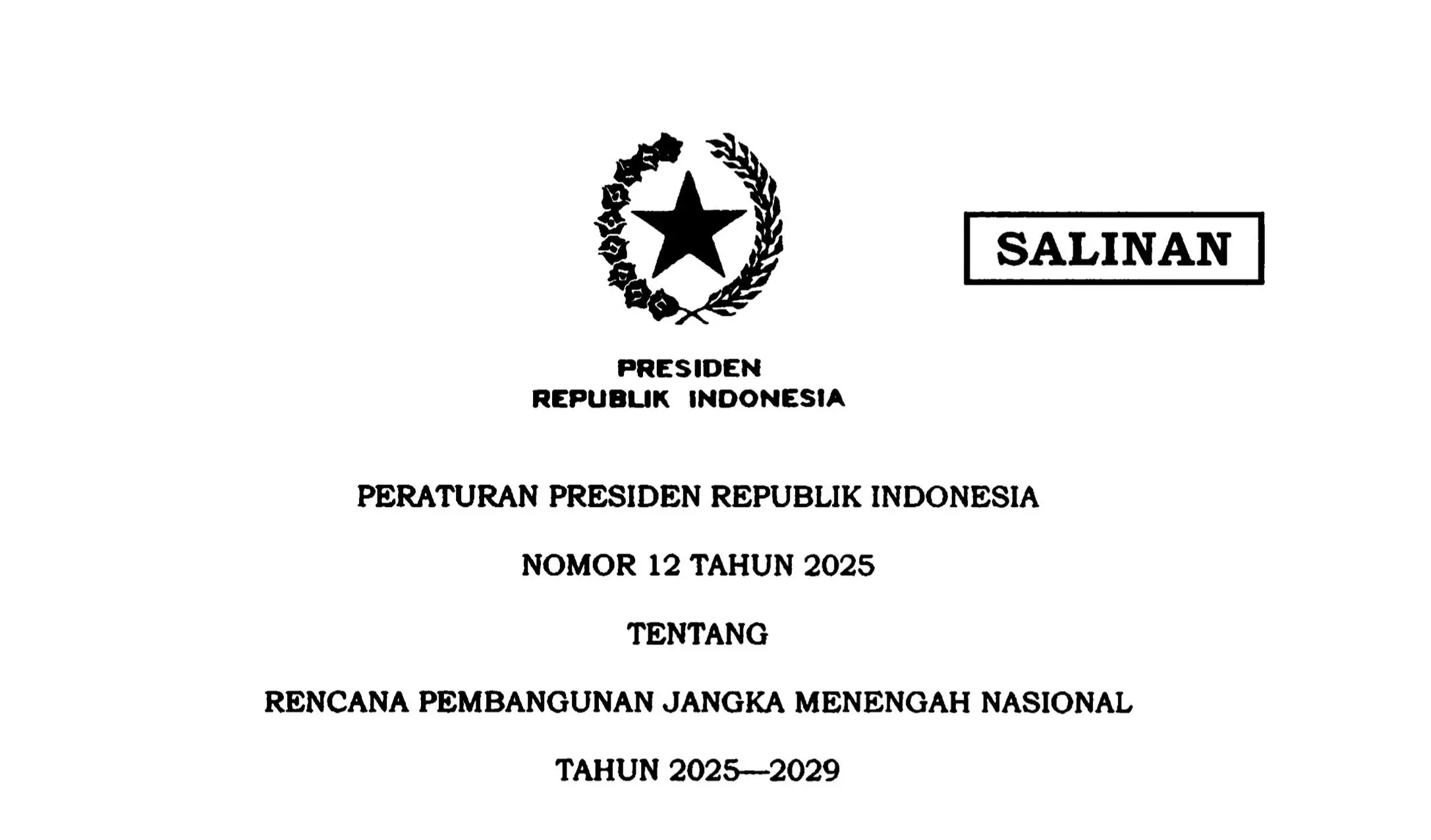 Presiden Prabowo Terbitkan Perpres RPJMN 2025-2029