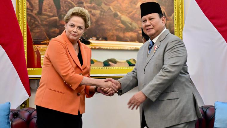 Presiden Prabowo Terima Kunjungan Kehormatan Presiden NDB Dilma Rousseff di Istana Merdeka