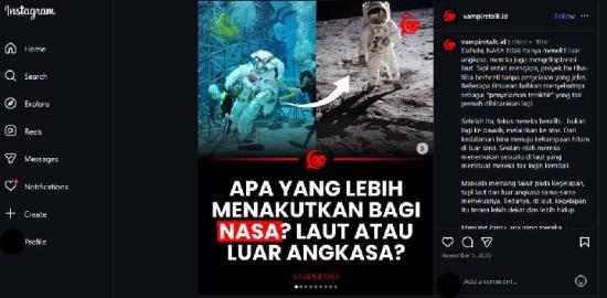 [SALAH] Klaim NASA Berhenti Meneliti Lautan Sejak 1978 Karena Temuan Menakutkan