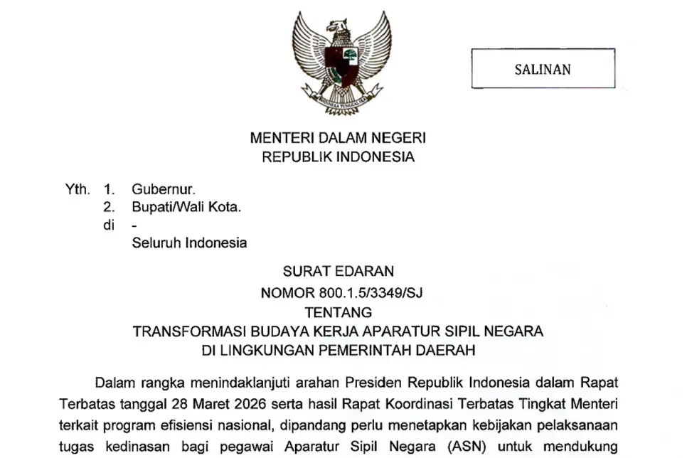 Ketentuan Mendagri tentang Transformasi Budaya Kerja bagi ASN Pemda