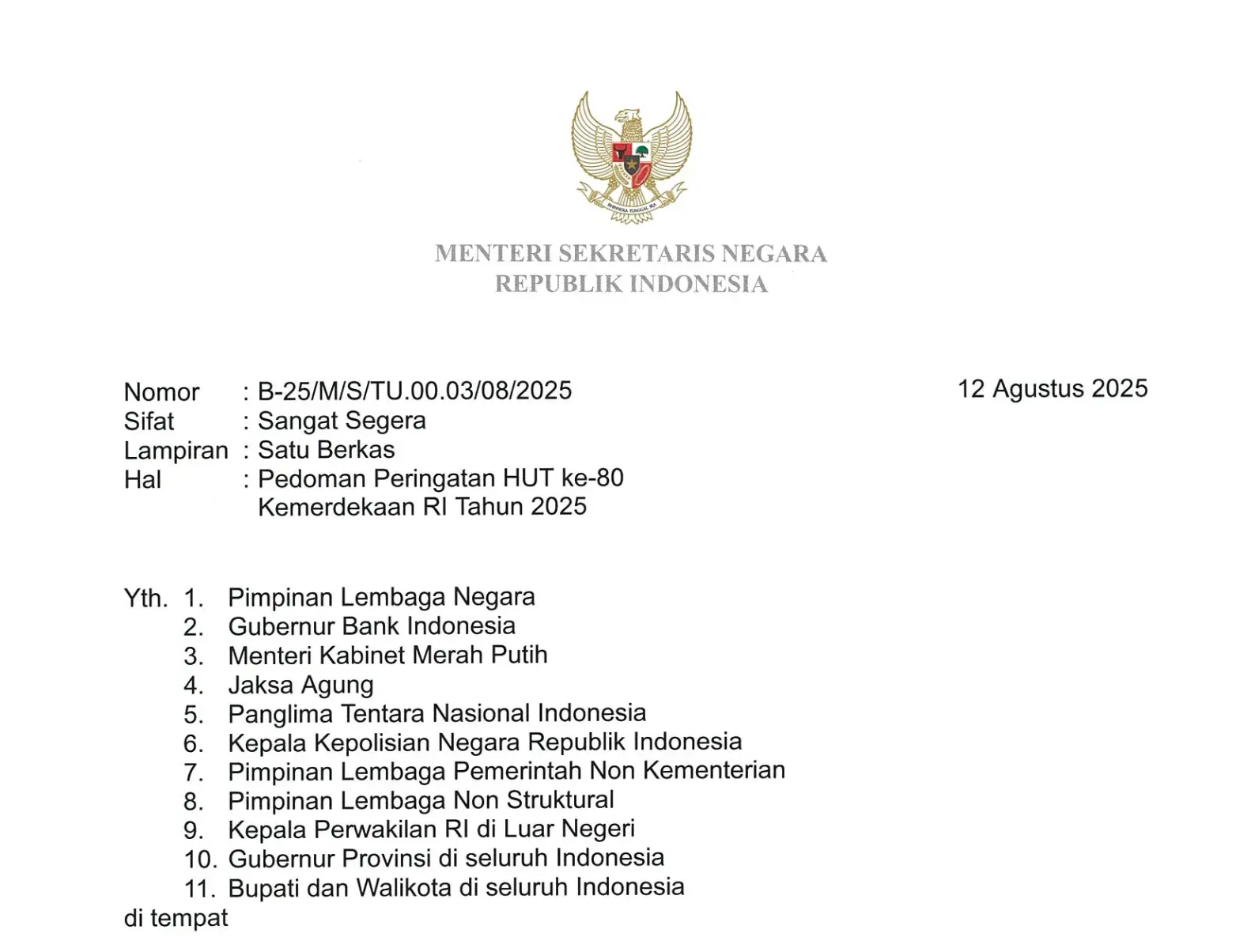Mensesneg: 16 Ribu Undangan Hadiri Peringatan HUT ke-80 Kemerdekaan RI