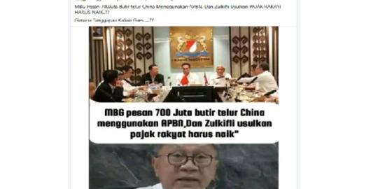 [SALAH] Hoaks! BGN pesan 700 juta telur dari China untuk MBG