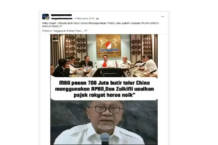 [SALAH] Hoaks! BGN pesan 700 juta telur dari China untuk MBG