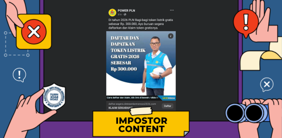 [PENIPUAN] Tautan Pendaftaran Token Listrik Gratis Rp300 Ribu Tahun 2026 Mencatut Nama PLN