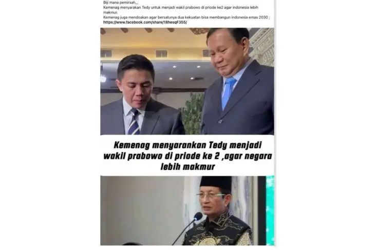 [SALAH] Hoaks! Kemenag sarankan Seskab Teddy jadi Wakil Presiden Prabowo untuk periode kedua