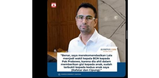 [SALAH] Hoaks! Raffi Ahmad akui rekomendasikan pengasuh anaknya, Lala menjadi wakil kepala BGN