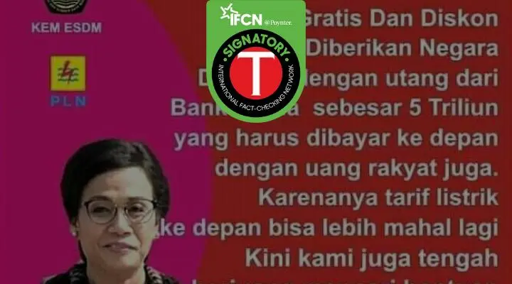 [SALAH] Narasi Soal Utang untuk Listrik Gratis Ini Berasal dari Menteri Keuangan Sri Mulyani
