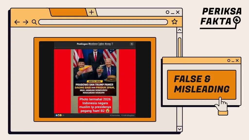 [SALAH] Hoaks Prabowo dan Trump Berfoto Pamerkan Produk Daging Babi