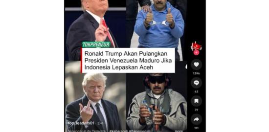 [SALAH] Hoaks! Trump akan pulangkan Presiden Venezuela jika Aceh merdeka