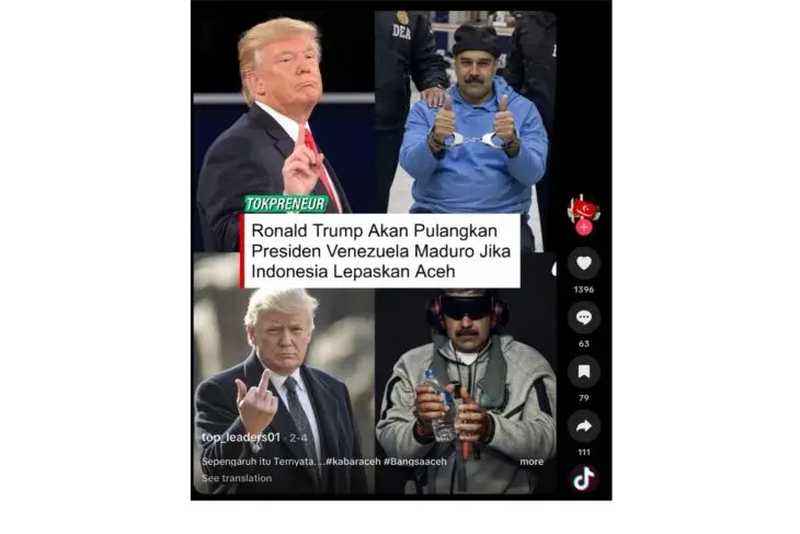 [SALAH] Hoaks! Trump akan pulangkan Presiden Venezuela jika Aceh merdeka