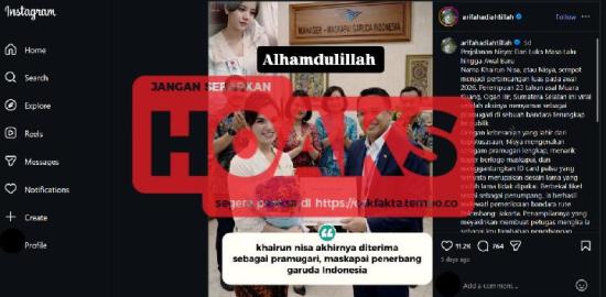 [HOAKS] Garuda Indonesia Angkat Khairun Nisa Menjadi Pramugari